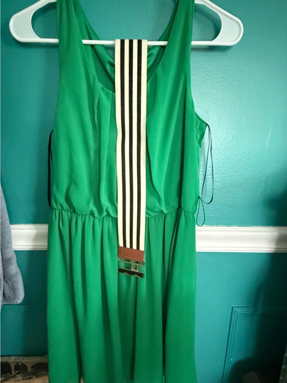 Sleeveless Green Sundress with Striped Belt